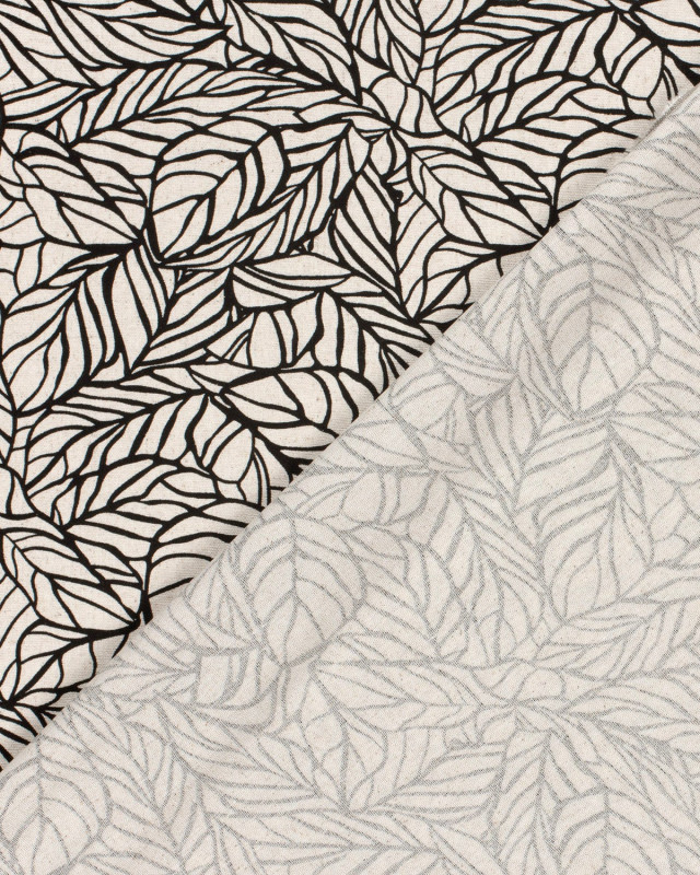 Viscose Lin Beige Naturel Motif Feuillage Noir - Mercerine