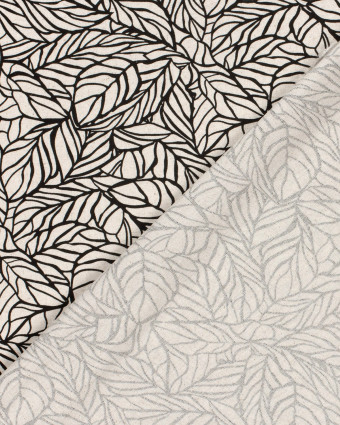 Viscose Lin Beige Naturel Motif Feuillage Noir - Mercerine