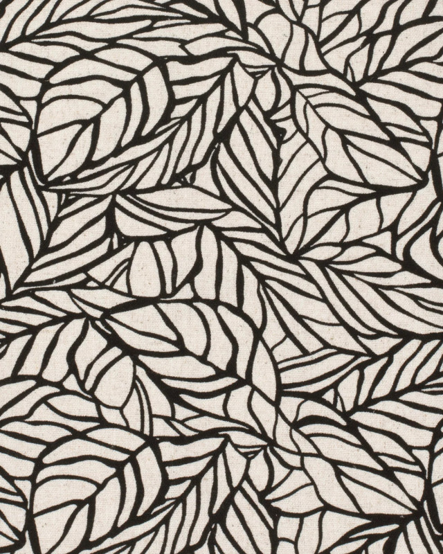 Viscose Lin Beige Naturel Motif Feuillage Noir - Mercerine