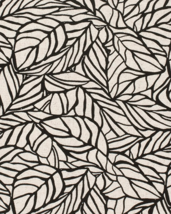 Viscose Lin Beige Naturel Motif Feuillage Noir - Mercerine