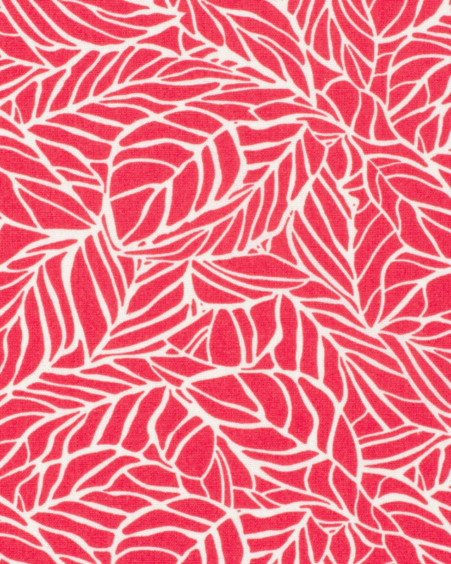Viscose Lin Rouge Vif Motif Feuillage - Mercerine