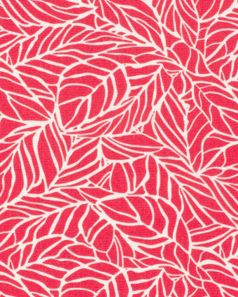 Viscose Lin Rouge Vif Motif Feuillage - Mercerine