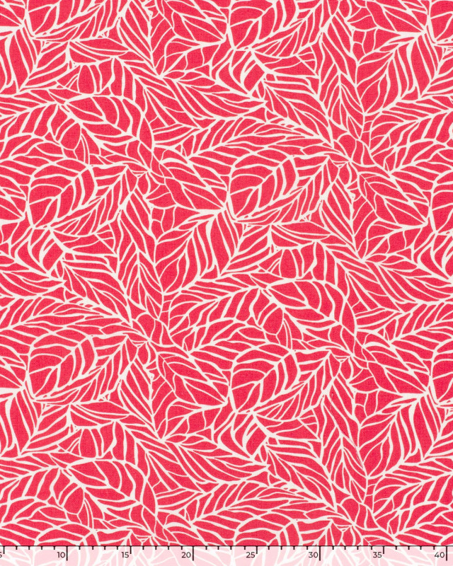 Viscose Lin Rouge Vif Motif Feuillage - Mercerine