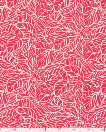 Viscose Lin Rouge Vif Motif Feuillage - Mercerine