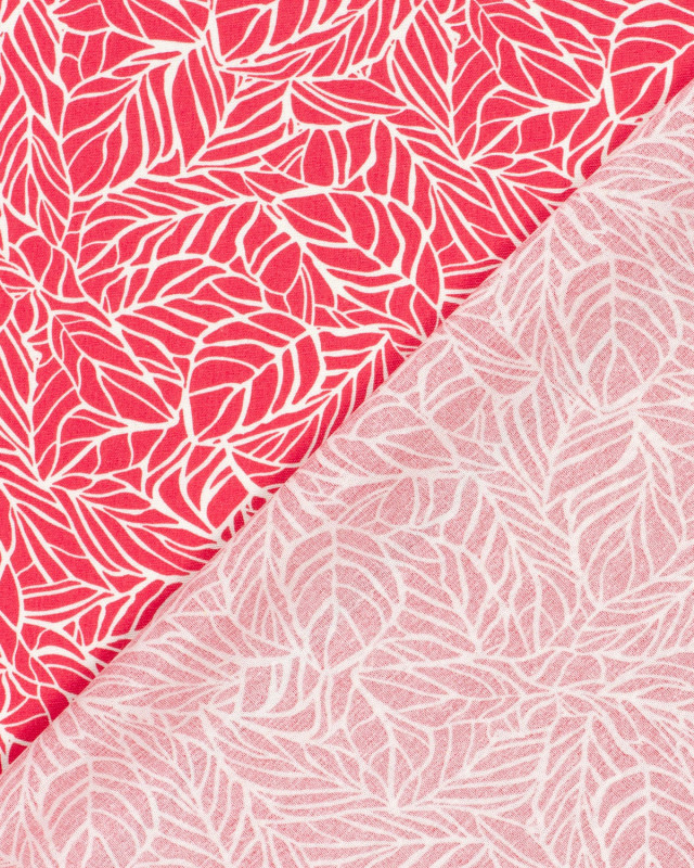 Viscose Lin Rouge Vif Motif Feuillage - Mercerine