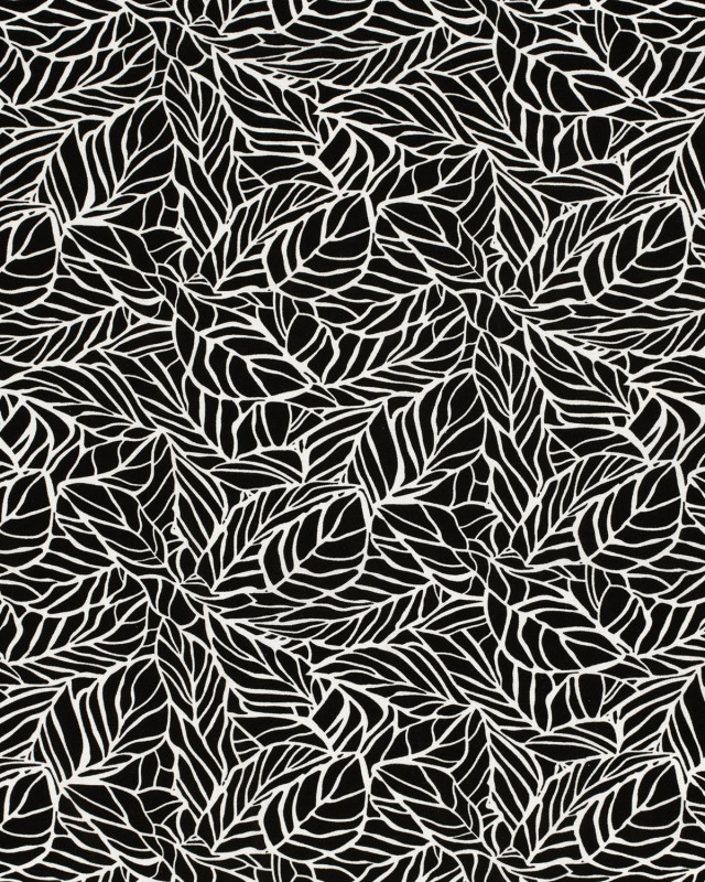 Viscose Lin Noire Motif Feuillage - Mercerine