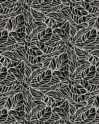 Viscose Lin Noire Motif Feuillage - Mercerine