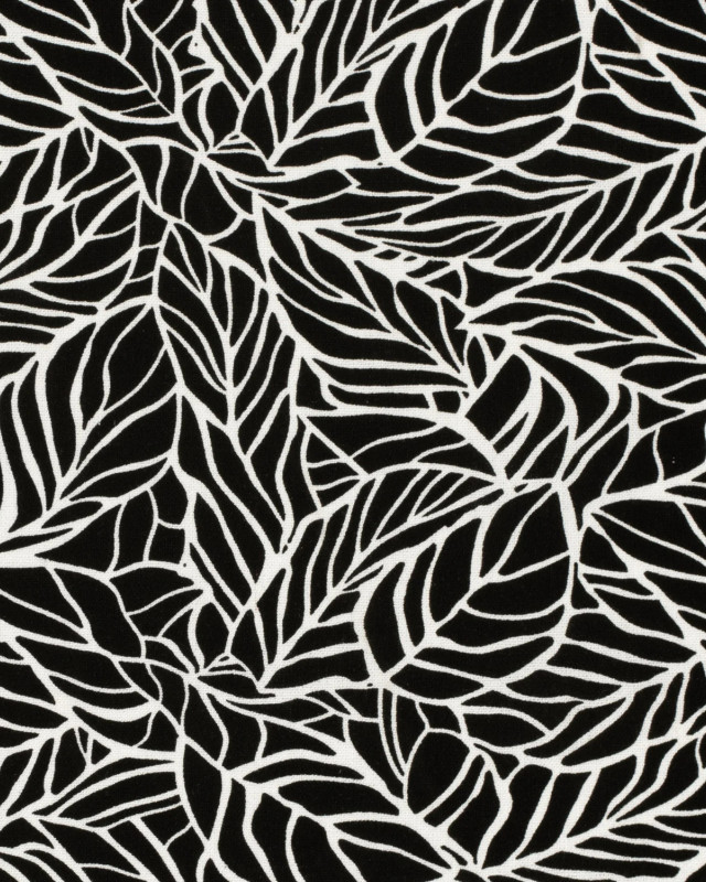 Viscose Lin Noire Motif Feuillage - Mercerine