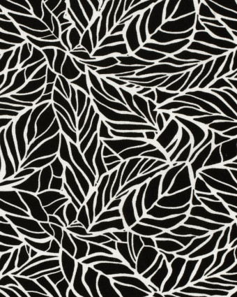 Viscose Lin Noire Motif Feuillage - Mercerine