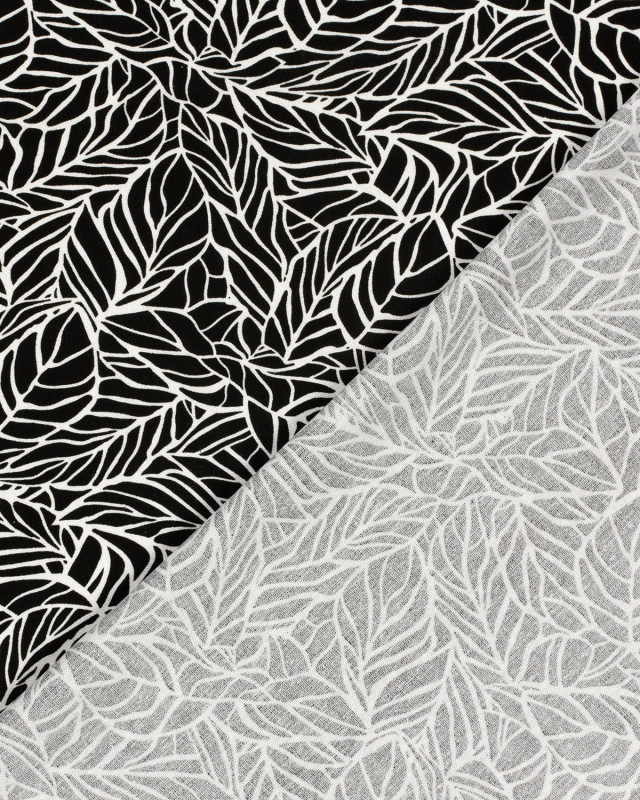 Viscose Lin Noire Motif Feuillage - Mercerine