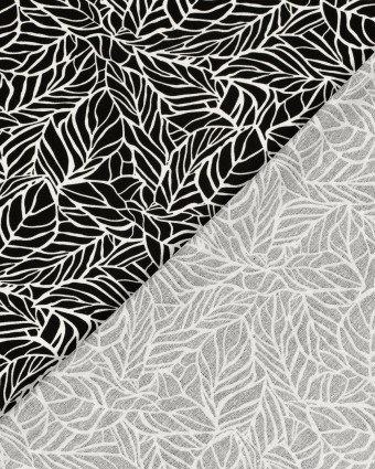 Viscose Lin Noire Motif Feuillage - Mercerine