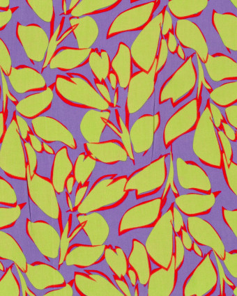 Popeline de Bambou Mauve Motif Feuillage Vert Anis - Mercerine
