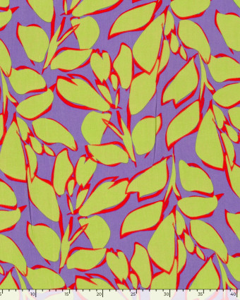 Popeline de Bambou Mauve Motif Feuillage Vert Anis - Mercerine