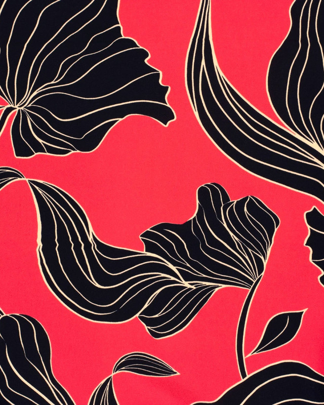 Tissu Viscose Rubis Grand Motif Floral  - Mercerine