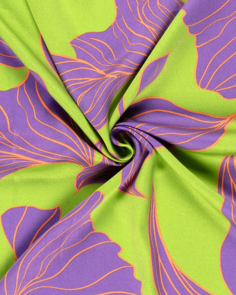 Viscose Vert Anis Grand Motif Floral Violet - Mercerine