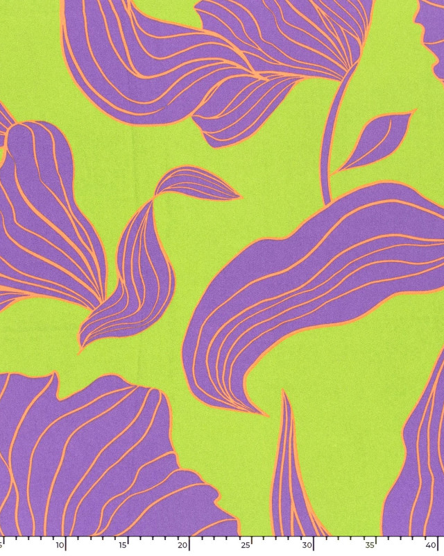 Viscose Vert Anis Grand Motif Floral Violet - Mercerine