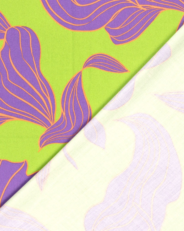 Viscose Vert Anis Grand Motif Floral Violet - Mercerine