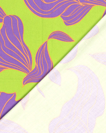 Viscose Vert Anis Grand Motif Floral Violet - Mercerine