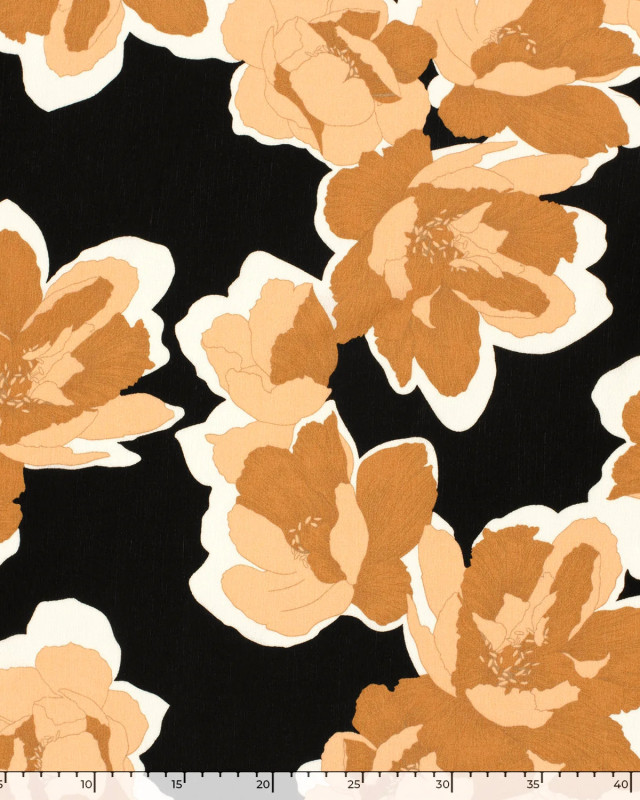 Viscose Crêpe Grand Motif Floral Marron - Mercerine