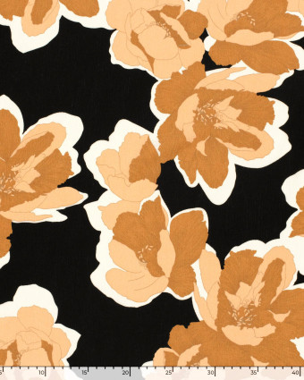 Viscose Crêpe Grand Motif Floral Marron - Mercerine