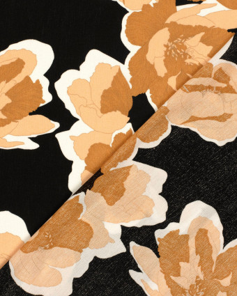 Viscose Crêpe Grand Motif Floral Marron - Mercerine