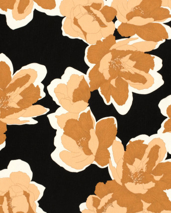 Viscose Crêpe Grand Motif Floral Marron - Mercerine