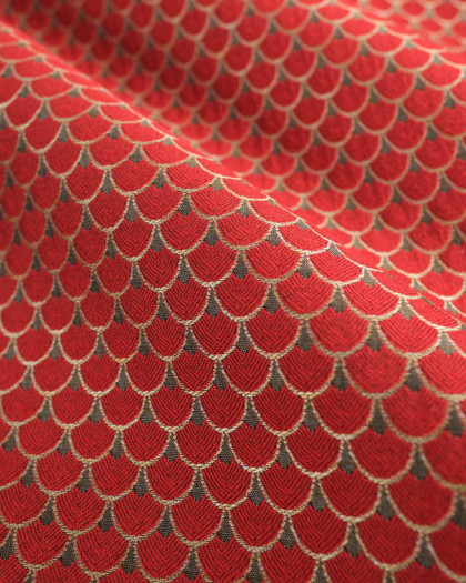 Tissu Jacquard Ameublement Tissé En France Dragon Rouge - Mercerine