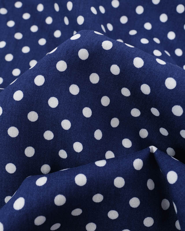 Coton Léger Aspect Froissé Fond Marine à Pois Blanc - Coupon 1.70m X 1.40m, Idéal Couture