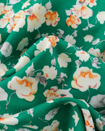 Viscose  Vert Gazon Motif Fleuri - Mercerine