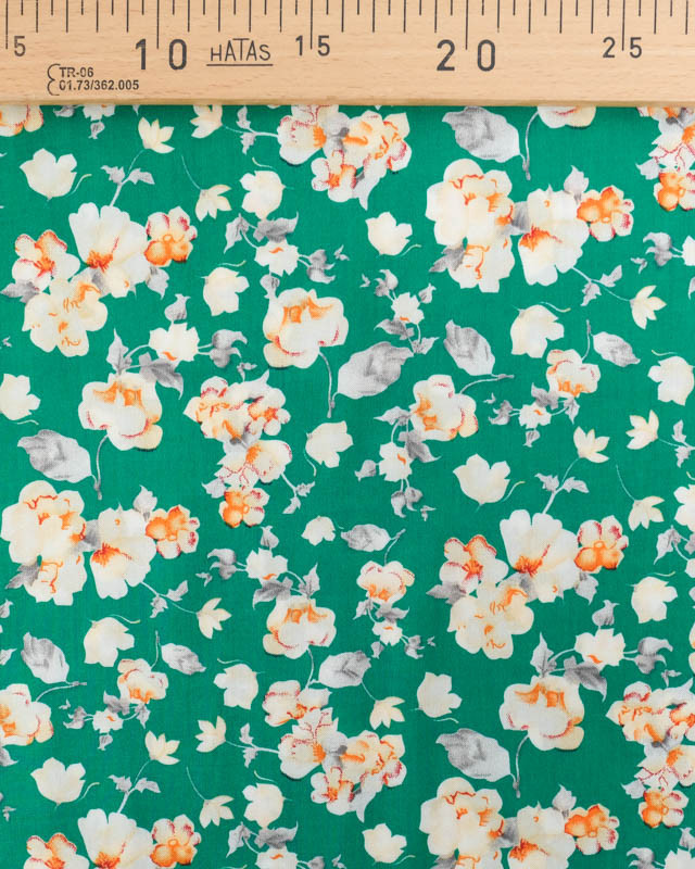 Viscose  Vert Gazon Motif Fleuri - Mercerine