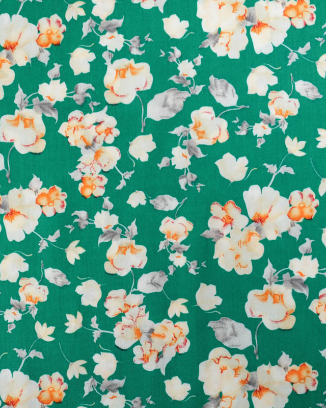 Viscose  Vert Gazon Motif Fleuri - Mercerine
