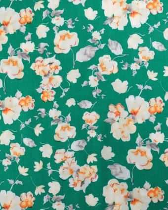 Viscose  Vert Gazon Motif Fleuri - Mercerine