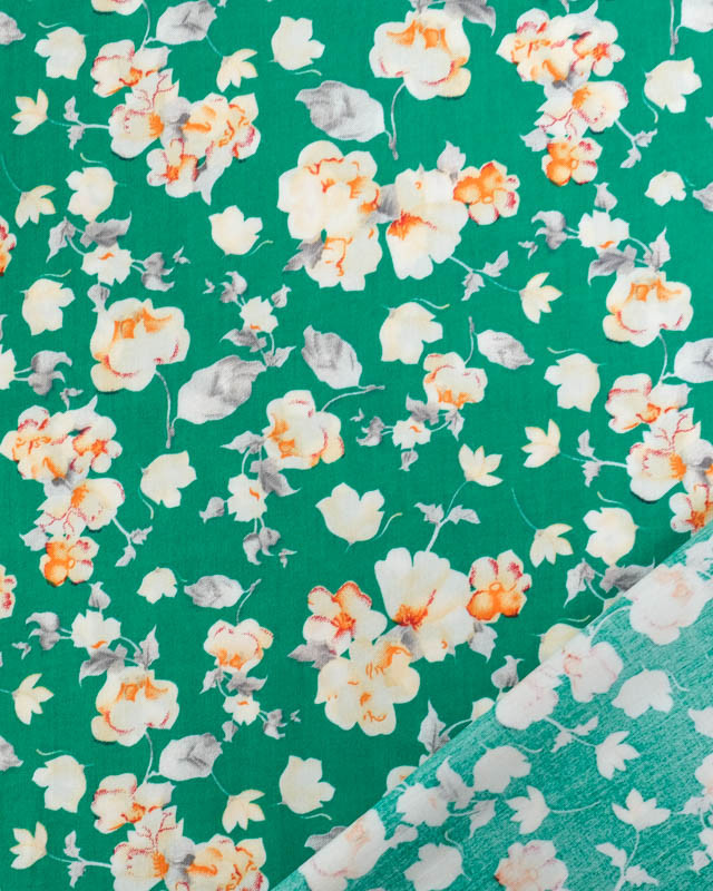 Viscose  Vert Gazon Motif Fleuri - Mercerine