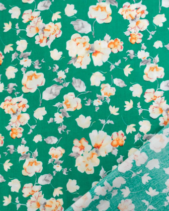 Viscose  Vert Gazon Motif Fleuri - Mercerine