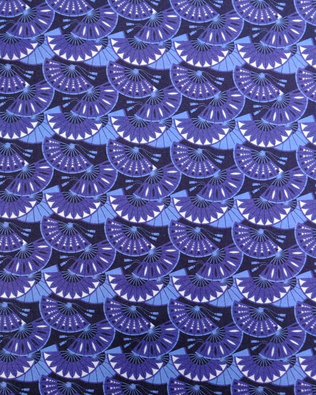 Viscose Sanforisée Imprimé Eventail Bleu - Mercerine