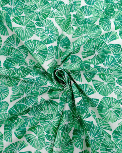 Cretonne de Coton Motif Nénuphar Vert Gazon - Mercerine