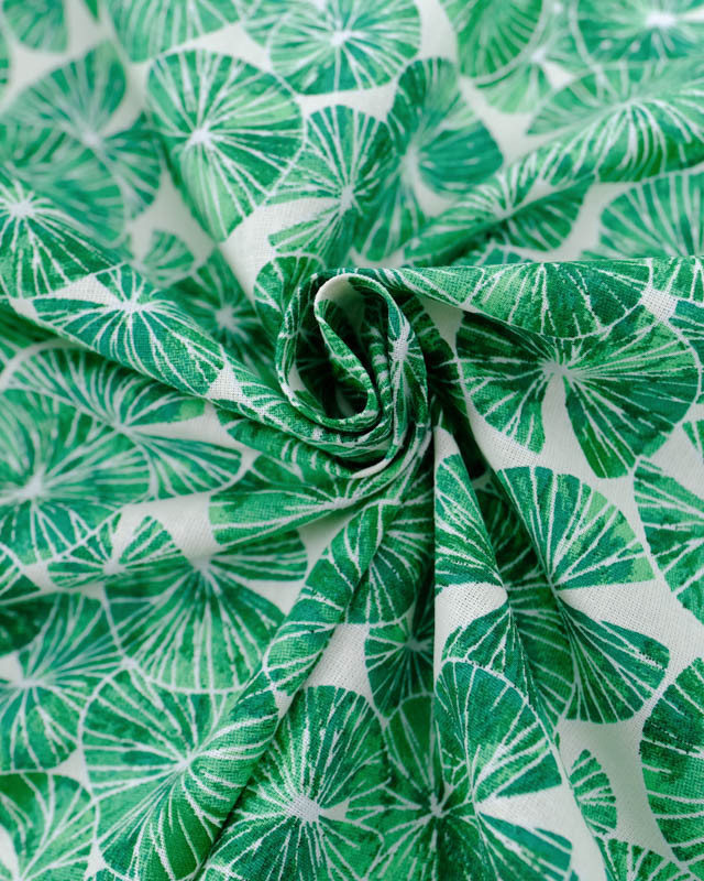 Cretonne de Coton Motif Nénuphar Vert Gazon - Mercerine