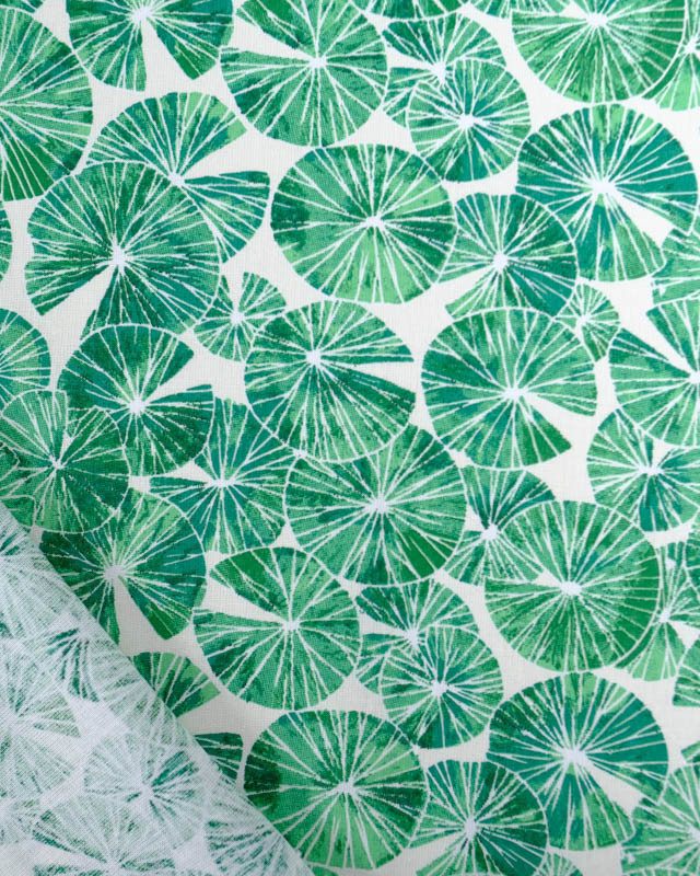 Cretonne de Coton Motif Nénuphar Vert Gazon - Mercerine