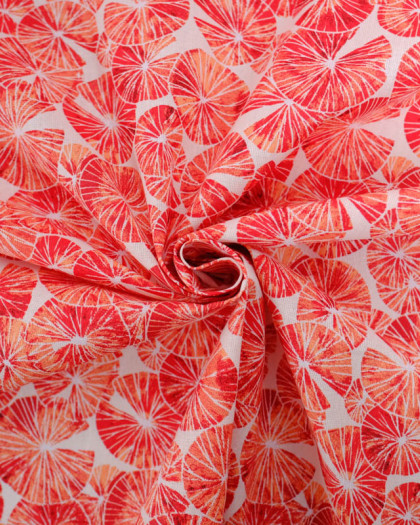 Cretonne de Coton Motif Nénuphar Corail - Mercerine