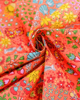 Cretonne de Coton Summer Vibes Corail - Mercerine