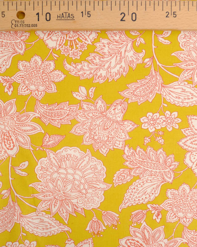 Cretonne de Coton Moutarde Motif Floral Baroque - Mercerine