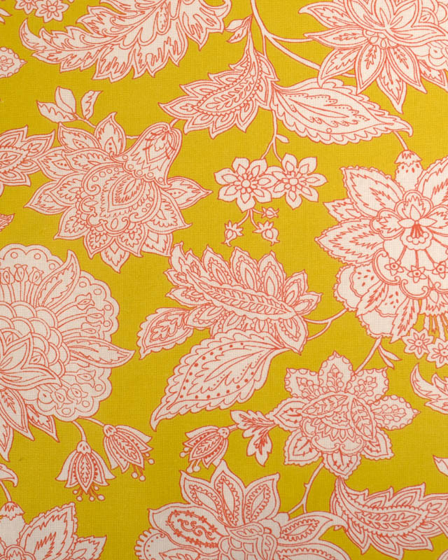 Cretonne de Coton Moutarde Motif Floral Baroque - Mercerine