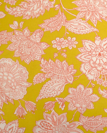 Cretonne de Coton Moutarde Motif Floral Baroque - Mercerine