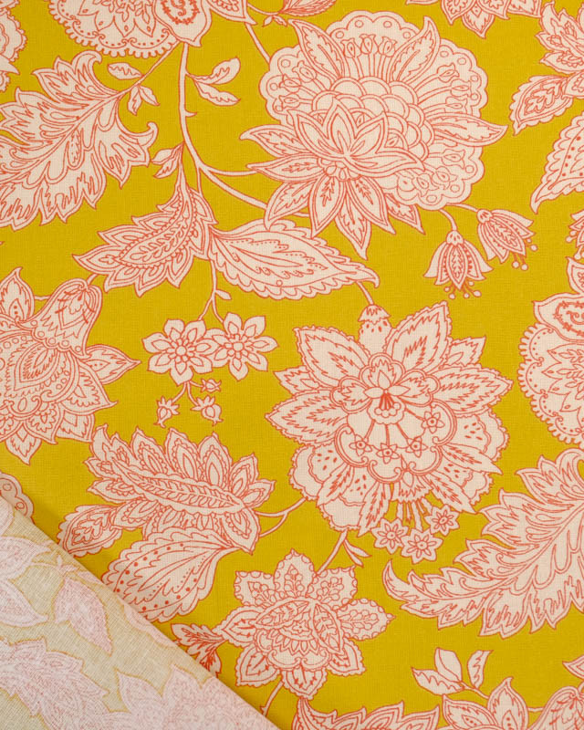 Cretonne de Coton Moutarde Motif Floral Baroque - Mercerine