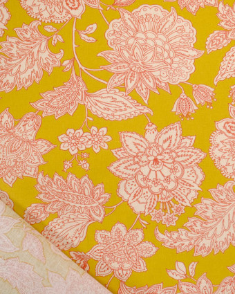 Cretonne de Coton Moutarde Motif Floral Baroque - Mercerine