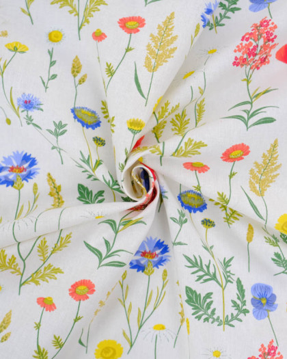 Cretonne de Coton Ivoire Motif Fleuri Multicolore - Mercerine