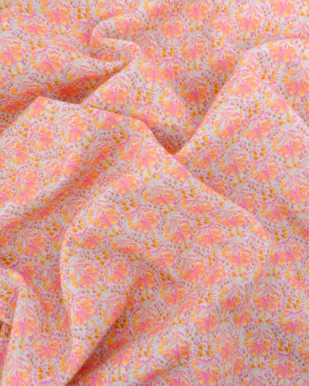 Tissu Coton Gaufré léger Motif Floral Rose et Orange - Mercerine