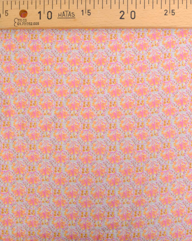 Tissu Coton Gaufré léger Motif Floral Rose et Orange - Mercerine