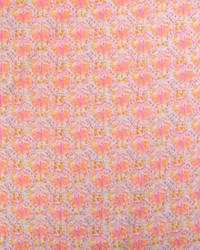 Tissu Coton Gaufré léger Motif Floral Rose et Orange - Mercerine
