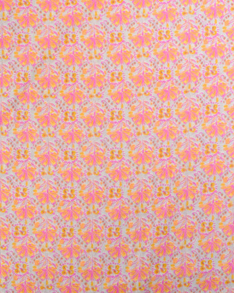 Tissu Coton Gaufré léger Motif Floral Rose et Orange - Mercerine